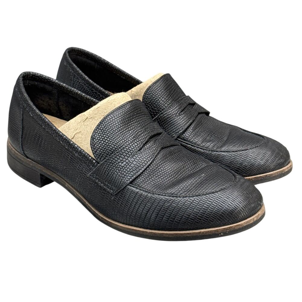 Clarks Trish Rose Black Leather Comfort Slip On Dressy Penny Loafer Women 7.5